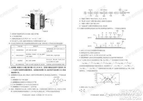 2022届高三开学摸底联考新高考I卷湖南卷化学试卷及答案