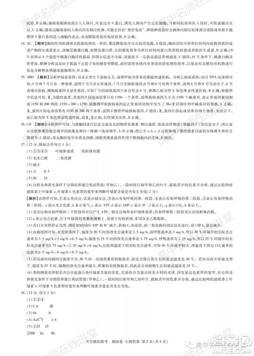 2022届高三开学摸底联考新高考I卷湖南卷生物试卷及答案 2022届高三开学摸底联考新高考I卷湖南卷生物试卷及答案