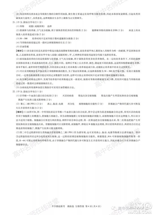 2022届高三开学摸底联考新高考I卷湖南卷生物试卷及答案 2022届高三开学摸底联考新高考I卷湖南卷生物试卷及答案