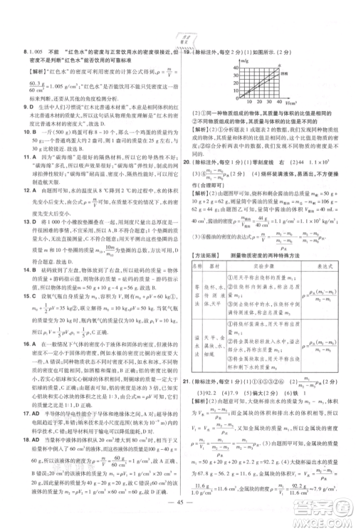 延边教育出版社2021金考卷活页题选初中同步单元双测卷八年级上册物理沪粤版参考答案