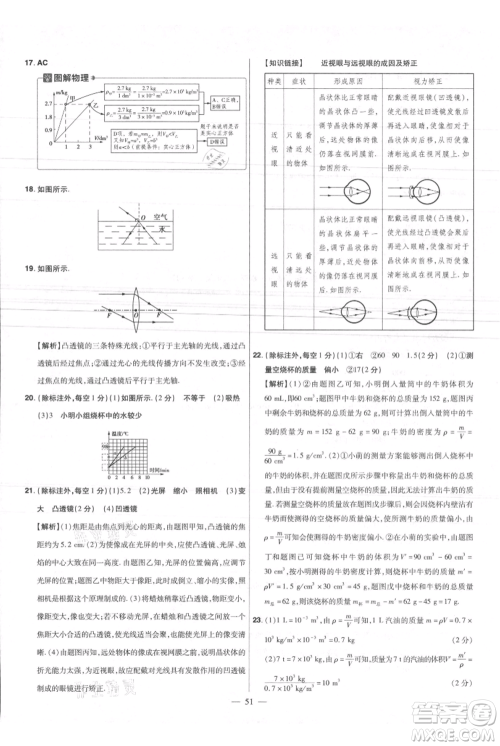 延边教育出版社2021金考卷活页题选初中同步单元双测卷八年级上册物理沪粤版参考答案