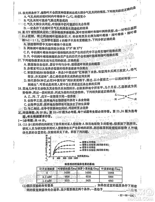 2022届邢台市高三入学考试生物试题及答案