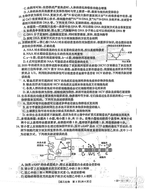 2022届邢台市高三入学考试生物试题及答案