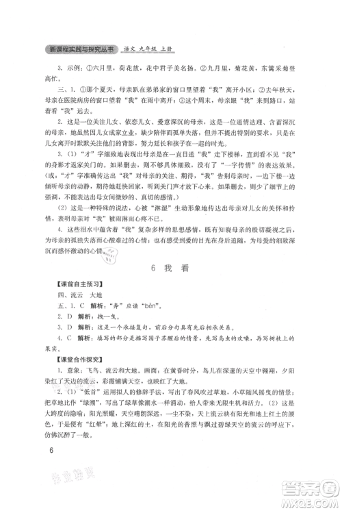 四川教育出版社2021新课程实践与探究丛书九年级上册语文人教版参考答案