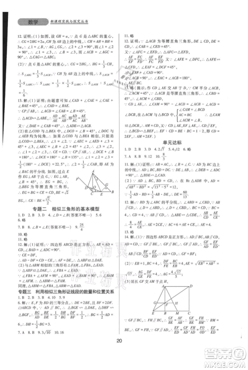 四川教育出版社2021新课程实践与探究丛书九年级上册数学华东师大版参考答案