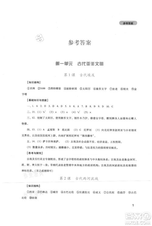 四川教育出版社2021新课程实践与探究丛书九年级上册历史人教版参考答案 四川教育出版社2021新课程实践与探究丛书九年级上册历史人教版参考答案