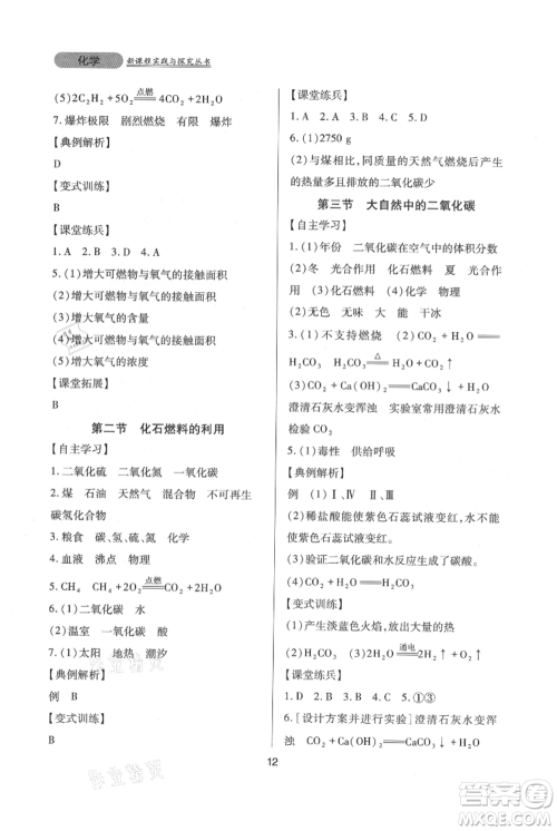 四川教育出版社2021新课程实践与探究丛书九年级上册化学山东教育版参考答案