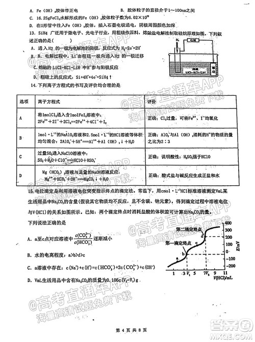 临沂高19级阶段学情调研化学试卷及答案