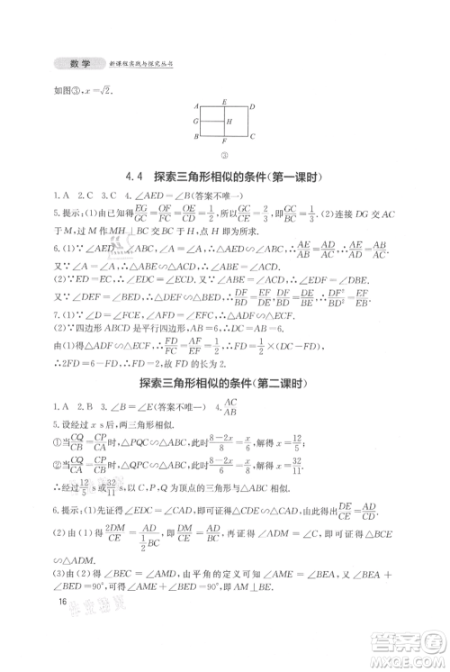 四川教育出版社2021新课程实践与探究丛书九年级上册数学北师大版参考答案 四川教育出版社2021新课程实践与探究丛书九年级上册数学北师大版参考答案