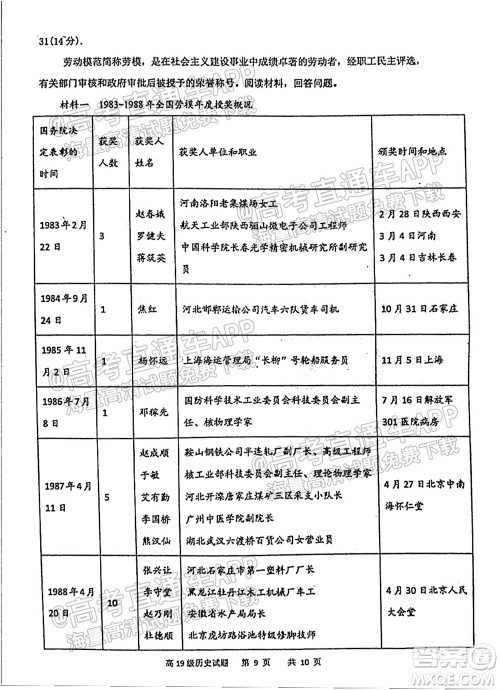 临沂高19级阶段学情调研历史试卷及答案