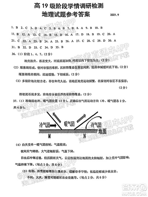 临沂高19级阶段学情调研地理试卷及答案