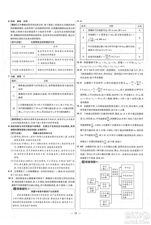 延边教育出版社2021金考卷活页题选初中同步单元双测卷八年级上册物理人教版参考答案