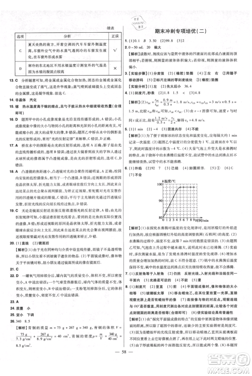 延边教育出版社2021金考卷活页题选初中同步单元双测卷八年级上册物理人教版参考答案