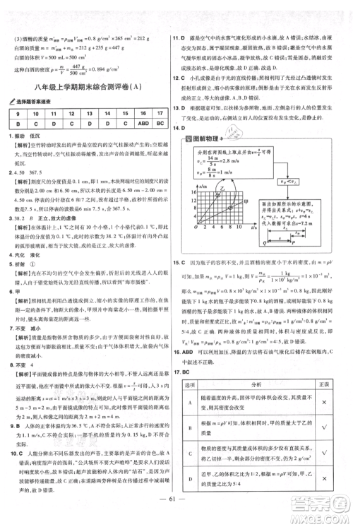 延边教育出版社2021金考卷活页题选初中同步单元双测卷八年级上册物理人教版参考答案