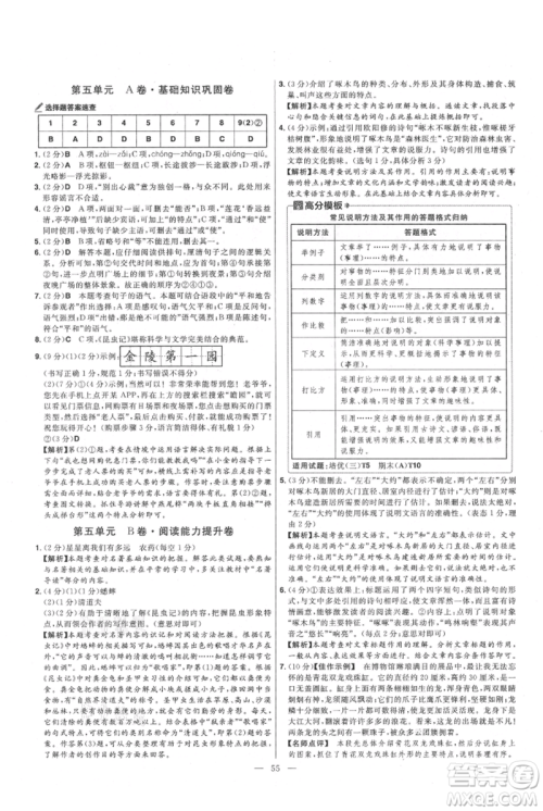 延边教育出版社2021金考卷活页题选初中同步单元双测卷八年级上册语文人教版参考答案