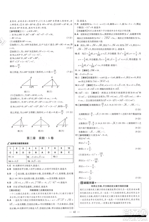 延边教育出版社2021金考卷活页题选初中同步单元双测卷八年级上册数学北师大版参考答案