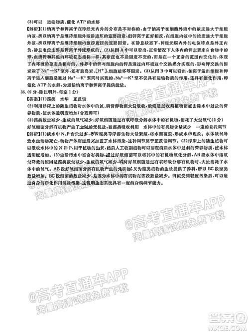 百校联盟2022届普通高中教育教学质量监测考试全国卷生物答案