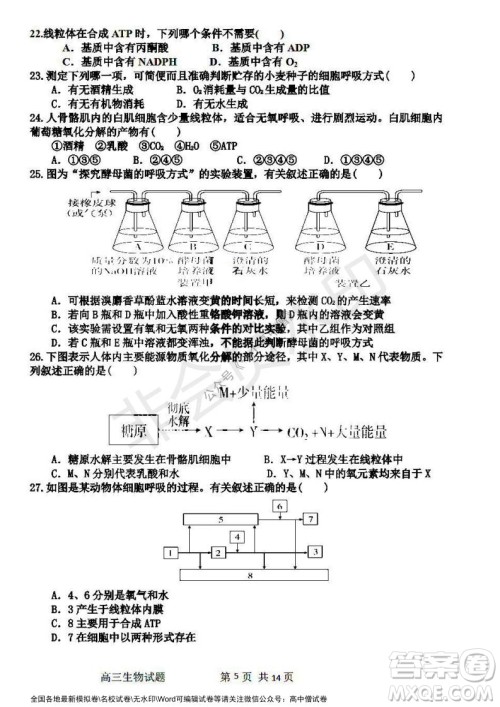 哈三中2021-2022学年度高三学年第一次验收考试生物试卷及答案