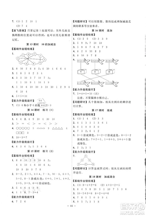 人民教育出版社2021能力培养与测试一年级数学上册人教版答案