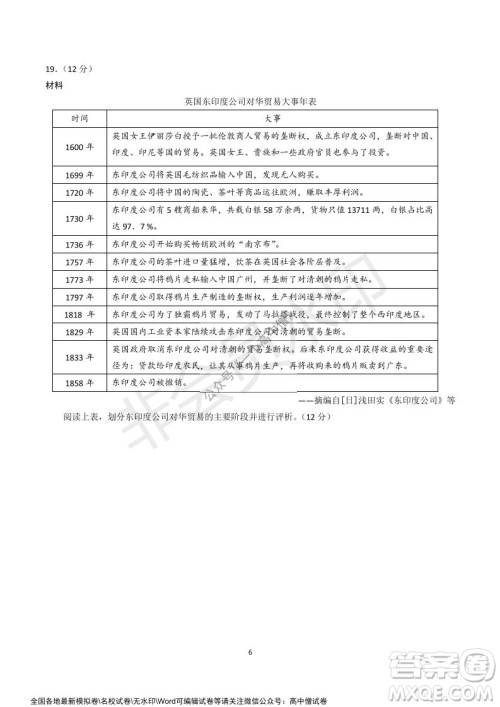 山东师大附中2019级2021-2022学年秋季开学考试历史试题及答案