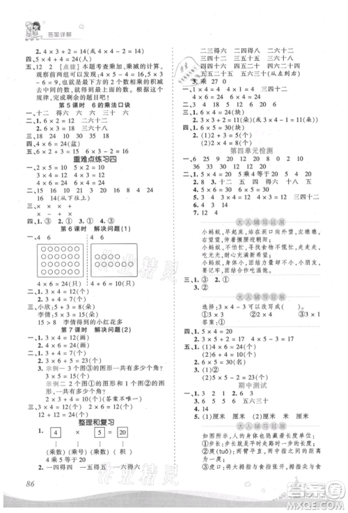江西人民出版社2021王朝霞创维新课堂同步优化训练二年级上册数学人教版参考答案