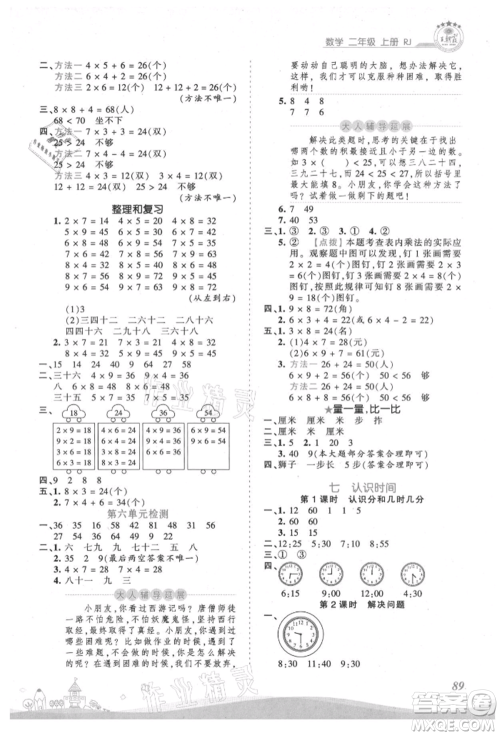 江西人民出版社2021王朝霞创维新课堂同步优化训练二年级上册数学人教版参考答案