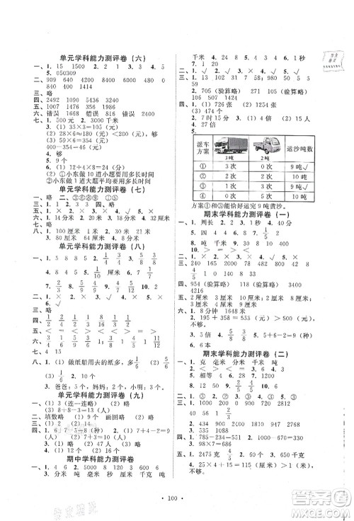 人民教育出版社2021能力培养与测试三年级数学上册人教版答案 人民教育出版社2021能力培养与测试三年级数学上册人教版答案
