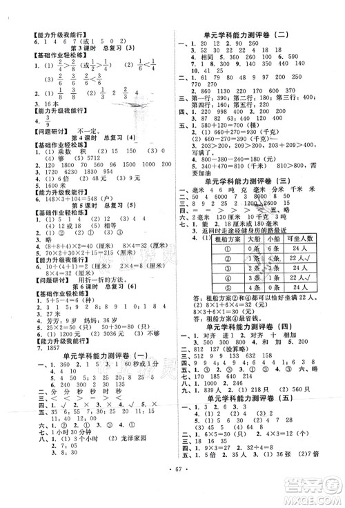 人民教育出版社2021能力培养与测试三年级数学上册人教版湖南专版答案