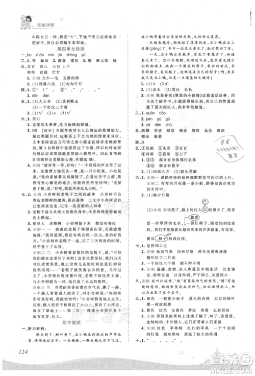 江西人民出版社2021王朝霞创维新课堂同步优化训练三年级上册语文人教版参考答案