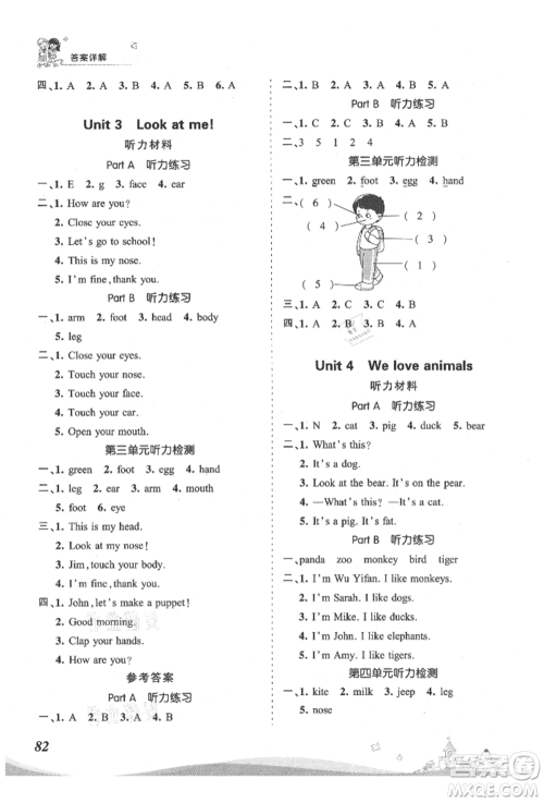江西人民出版社2021王朝霞创维新课堂同步优化训练三年级上册英语人教版参考答案