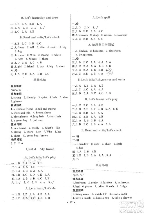 人民教育出版社2021能力培养与测试四年级英语上册PEP版答案 人民教育出版社2021能力培养与测试四年级英语上册PEP版答案