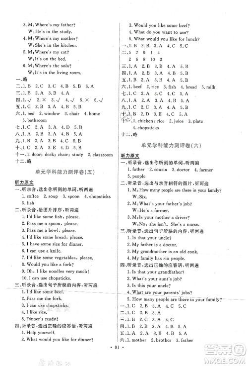 人民教育出版社2021能力培养与测试四年级英语上册PEP版答案 人民教育出版社2021能力培养与测试四年级英语上册PEP版答案