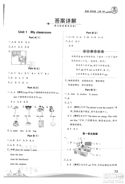 江西人民出版社2021王朝霞创维新课堂同步优化训练四年级上册英语人教版参考答案