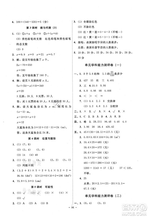 人民教育出版社2021能力培养与测试五年级数学上册人教版答案 人民教育出版社2021能力培养与测试五年级数学上册人教版答案