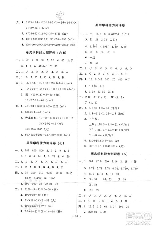 人民教育出版社2021能力培养与测试五年级数学上册人教版答案 人民教育出版社2021能力培养与测试五年级数学上册人教版答案