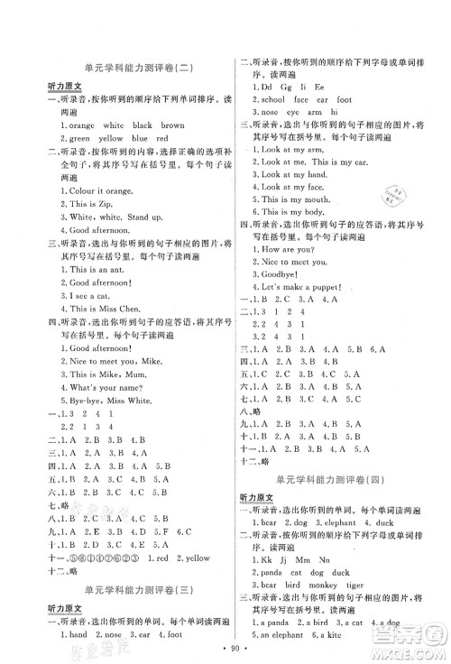 人民教育出版社2021能力培养与测试五年级英语上册PEP版答案 人民教育出版社2021能力培养与测试五年级英语上册PEP版答案