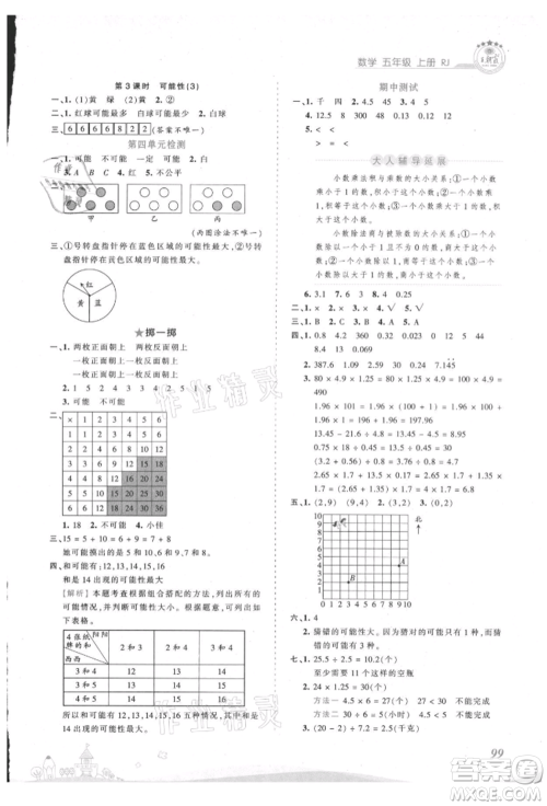 江西人民出版社2021王朝霞创维新课堂同步优化训练五年级上册数学人教版参考答案