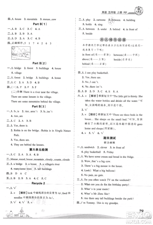 江西人民出版社2021王朝霞创维新课堂同步优化训练五年级上册英语人教版参考答案