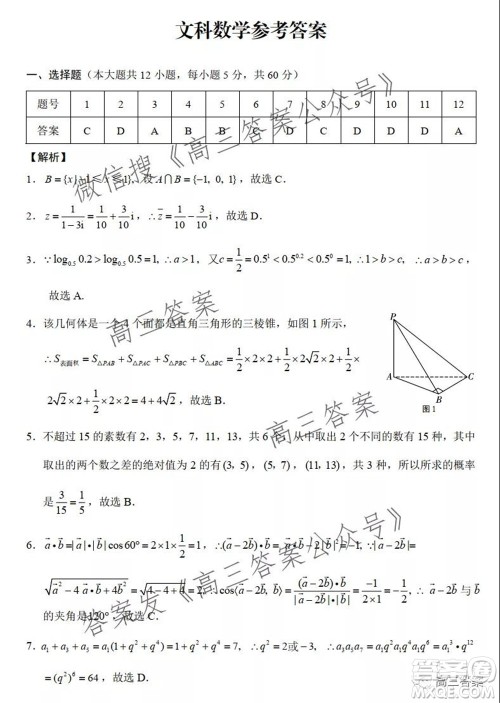 贵州重点学校2022届高三上学期9月适应性月考文科数学试卷及答案 贵州重点学校2022届高三上学期9月适应性月考文科数学试卷及答案