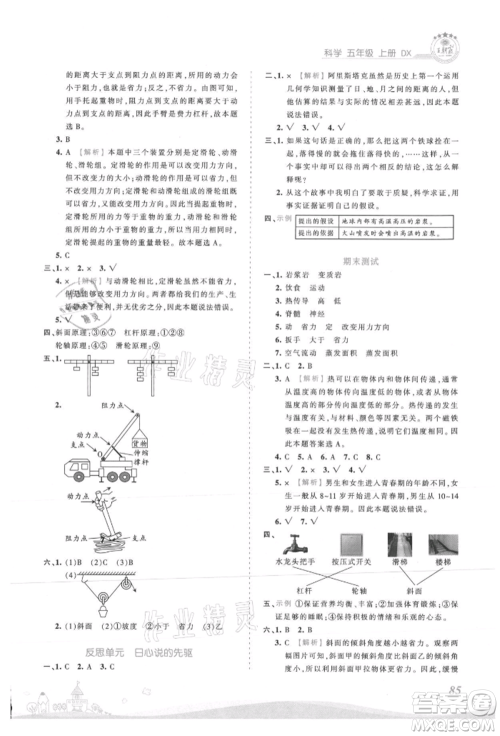 江西人民出版社2021王朝霞创维新课堂同步优化训练五年级上册科学大象版参考答案 江西人民出版社2021王朝霞创维新课堂同步优化训练五年级上册科学大象版参考答案