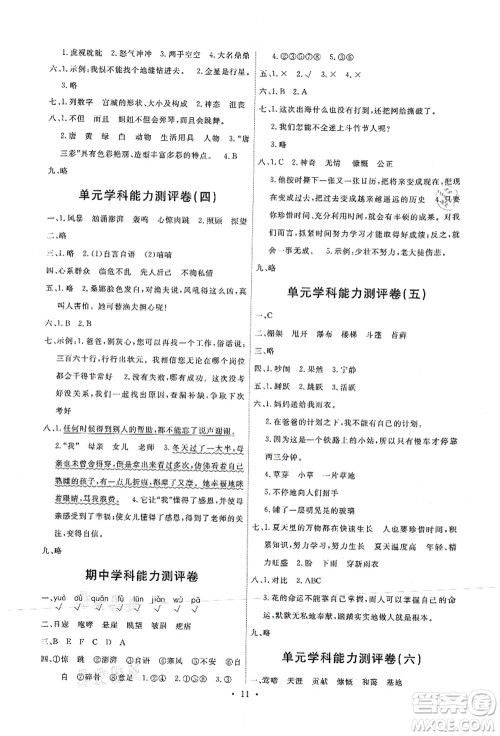 人民教育出版社2021能力培养与测试六年级语文上册人教版湖南专版答案