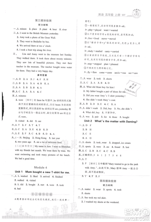 江西人民出版社2021王朝霞创维新课堂同步优化训练五年级上册英语外研版参考答案