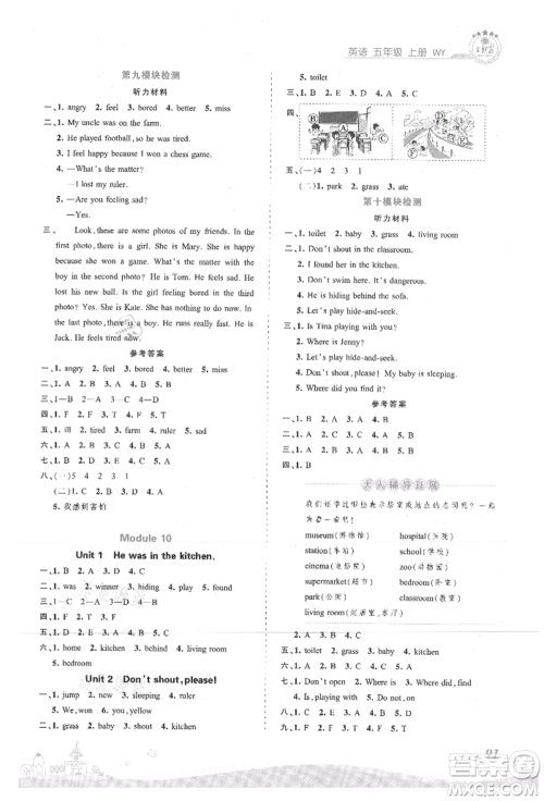 江西人民出版社2021王朝霞创维新课堂同步优化训练五年级上册英语外研版参考答案