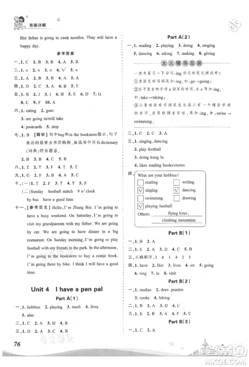 江西人民出版社2021王朝霞创维新课堂同步优化训练六年级上册英语人教版参考答案