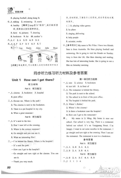 江西人民出版社2021王朝霞创维新课堂同步优化训练六年级上册英语人教版参考答案