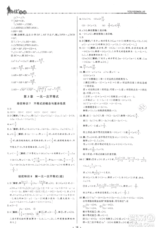 浙江人民出版社2021优+攻略八年级上册数学浙教版参考答案