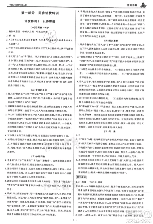 浙江人民出版社2021优+攻略九年级语文人教版参考答案