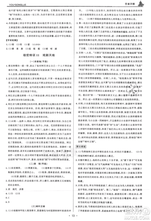 浙江人民出版社2021优+攻略九年级语文人教版参考答案