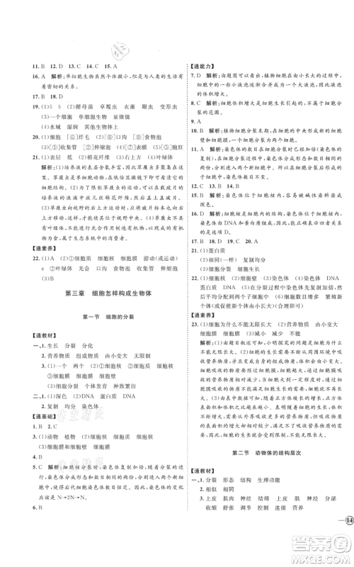 吉林教育出版社2021优+学案课时通六年级上册生物鲁科版参考答案