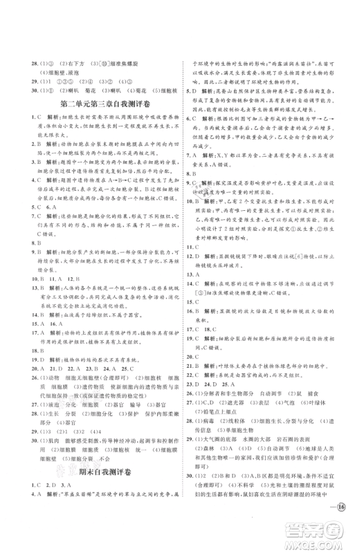 吉林教育出版社2021优+学案课时通六年级上册生物鲁科版参考答案